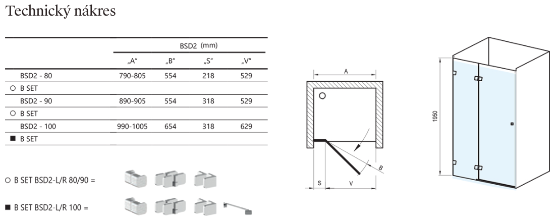 Sprchové dveře Brilliant BSD2-technicky-nakres